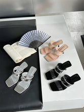 LBSFY  -  Open Toe Women Sandals Slides Slippers Rhinestone Chain Black Silver Beige Slip On Mules Shoes Thin High Heels Party Pumps 35-39